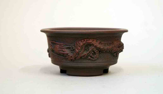 Bigei Unglazed Bonsai Pot with Dragon Relief