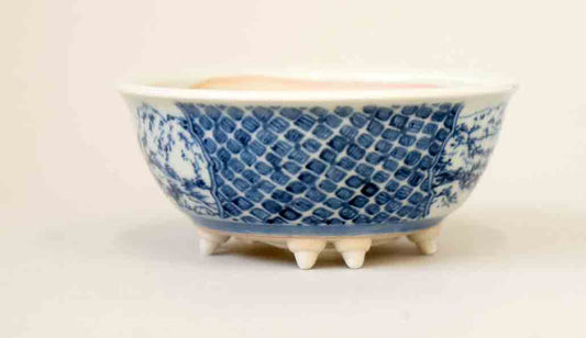 Gassan Round Bonsai Pot with Landscape & Dappled Pattern Painting 4.1"(10.5cm) +++Shipping Free