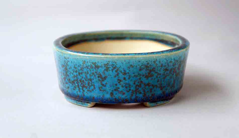 Juko Bonsai Pot in Blue Oribe Glaze 6,4"(16.5cm)