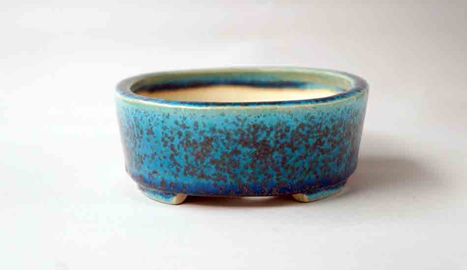 Juko Bonsai Pot in Blue Oribe Glaze 6,4"(16.5cm)