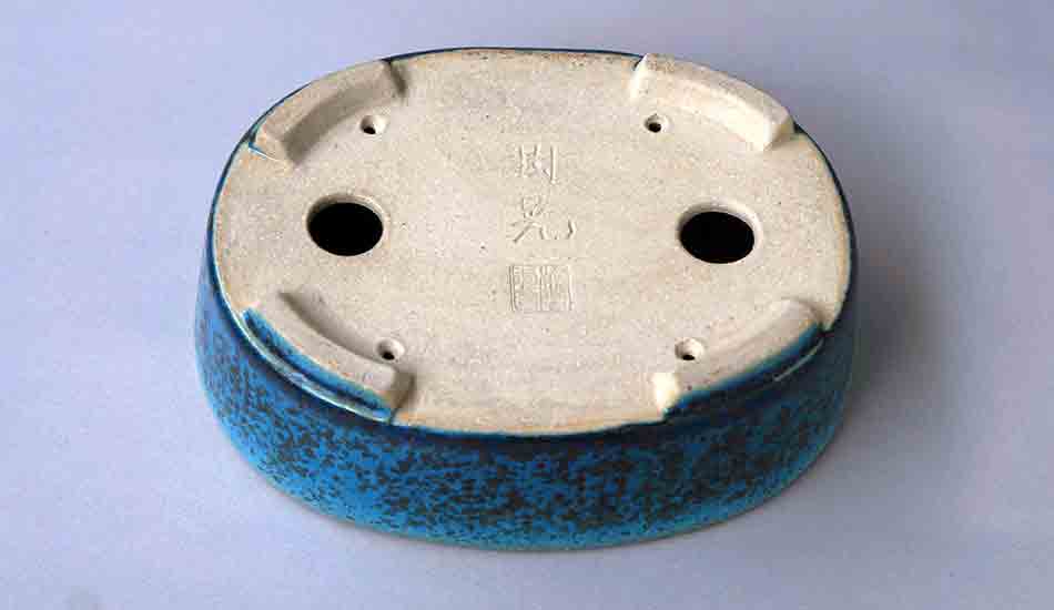Juko Bonsai Pot in Blue Oribe Glaze 6,4"(16.5cm)