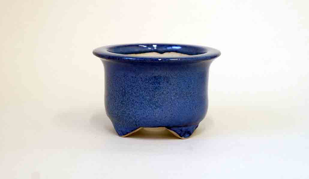 Juko Round Bonsai Pot in Blue Glaze with Yellow Color +++Shipping Free