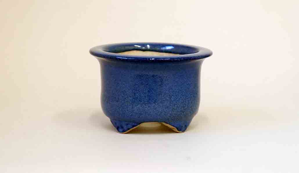 Juko Round Bonsai Pot in Blue Glaze with Yellow Color +++Shipping Free