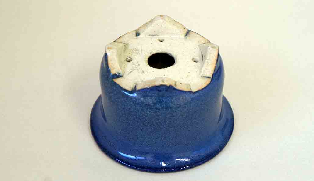 Juko Round Bonsai Pot in Blue Glaze with Yellow Color +++Shipping Free