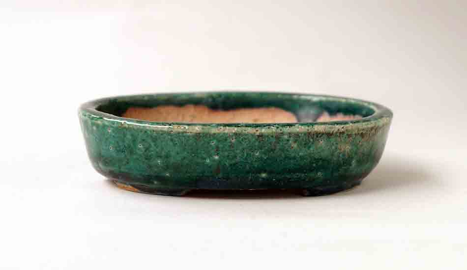 Koyo Oval Bonsai Pot in Deep Green Glaze 4.9