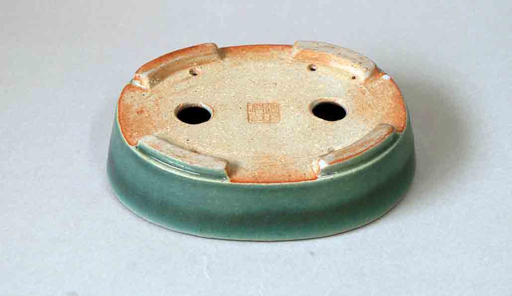 Koyo Oval Bonsai Pot in Green Glaze