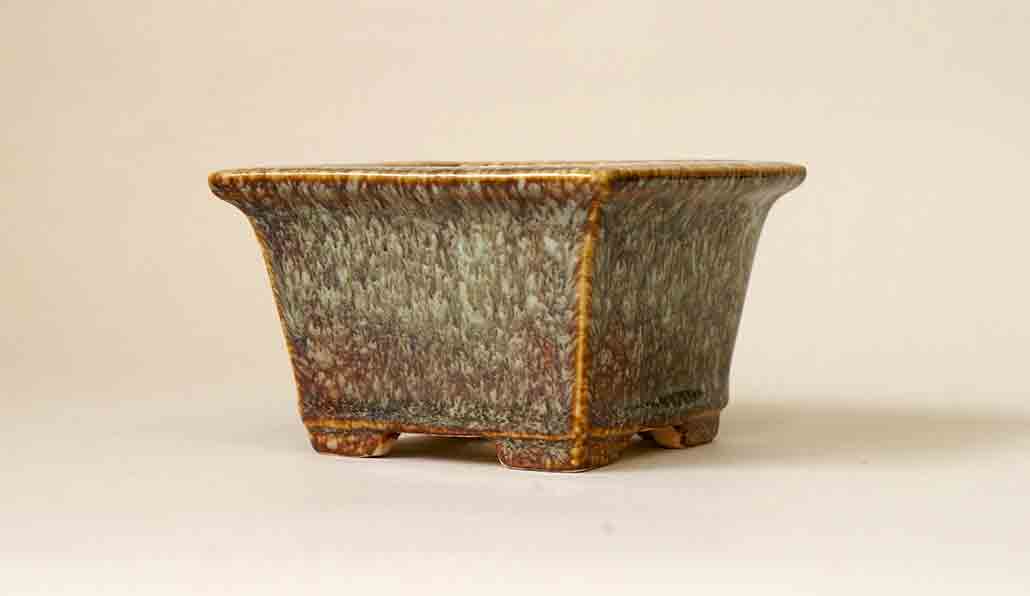 Koyo Square Bonsai Pot in Namako Glaze  YUKIMONO
