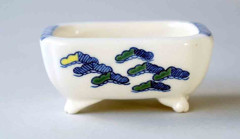 Mayu Rectangle Bonsai Pot with the Pine & Cloud  1.1"(6.4cm) ++Shipping Free!