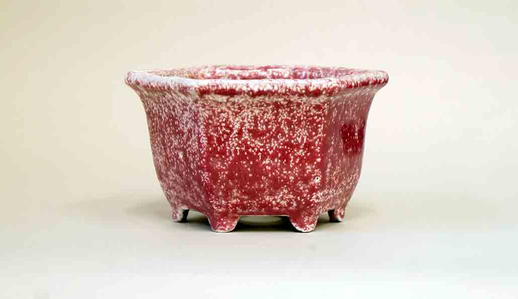 Shuuhou Hexagonal Bonsai Pot in Pink & White Glaze 5" (13cm) +++ Shipping Free