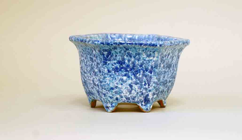 Shuuhou Hexagonal Bonsai Pot in Blue & White Glaze 4.7"(12cm) +++ Shipping Free