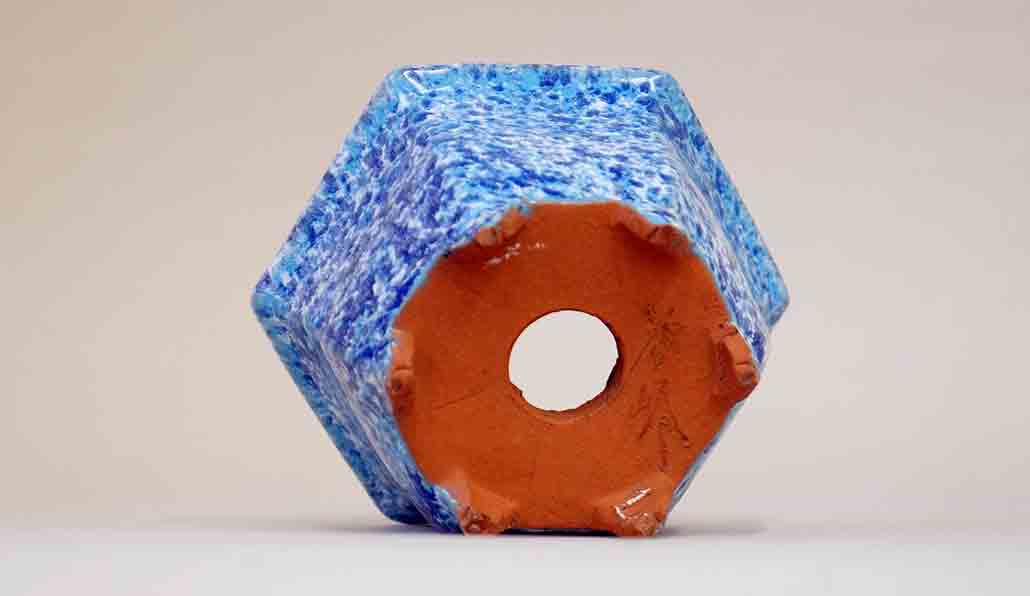 Shuuhou Hexagonal Bonsai Pot in Blue & White Glaze 4.7"(12cm) +++ Shipping Free