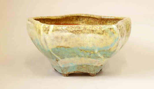 Shuuhou Yellow & Green Bonsai Pot with bellflower Design 9"(23cm)