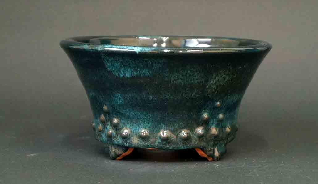 Bonsai Pot in Rivet Design, Navy & Blue Glaze by Shuuhou 6"(15.5cm)+++Shipping Free