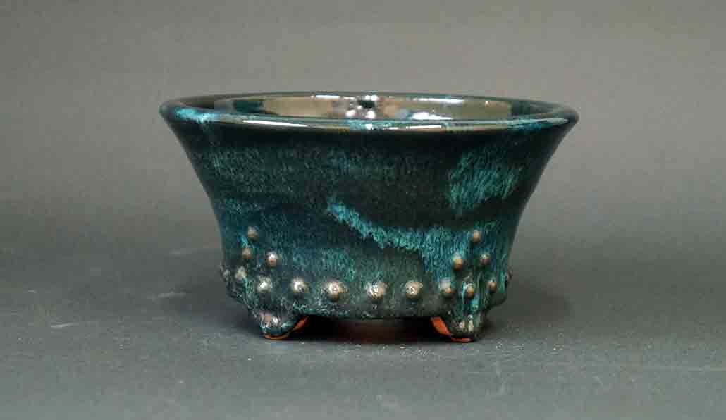 Bonsai Pot in Rivet Design, Navy & Blue Glaze by Shuuhou 6"(15.5cm)+++Shipping Free