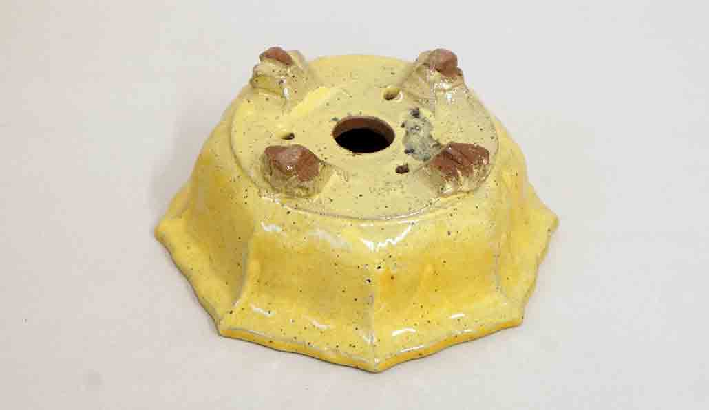 Octagonal Bonsai Pot in Yellow Glaze by Shuuhou 4.7"(12cm) +++Shipping Free
