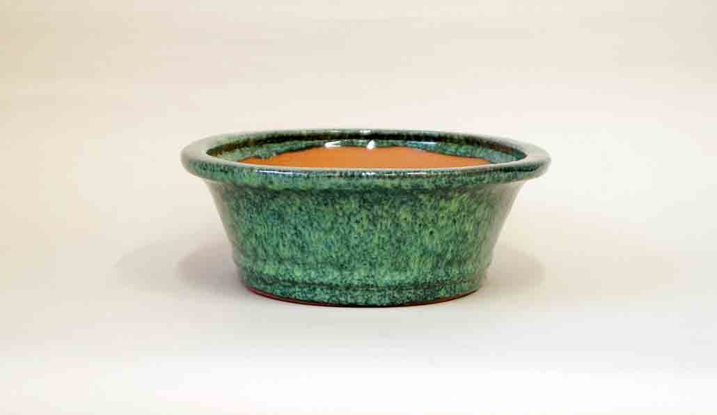Dark & Light Green Glazed Oval Bonsai Pot by Shuuhou 9.8"(24.8cm)