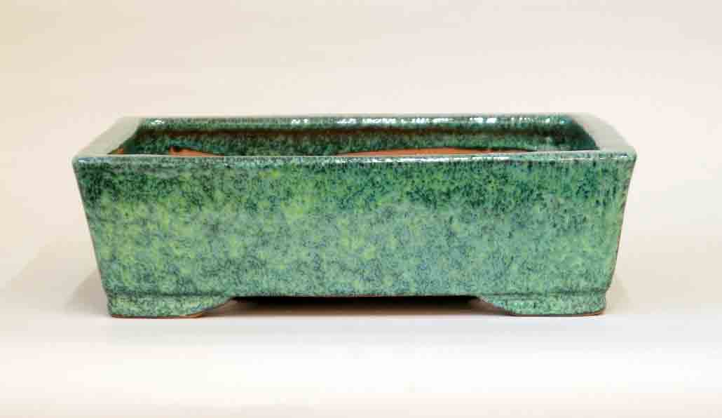 Rectangle Bonsai Pot with several shades of green glaze by Shuuhou 11"(28cm)