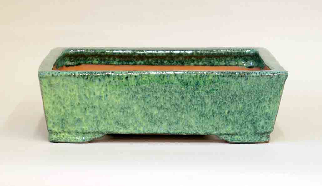 Rectangle Bonsai Pot with several shades of green glaze by Shuuhou 11"(28cm)