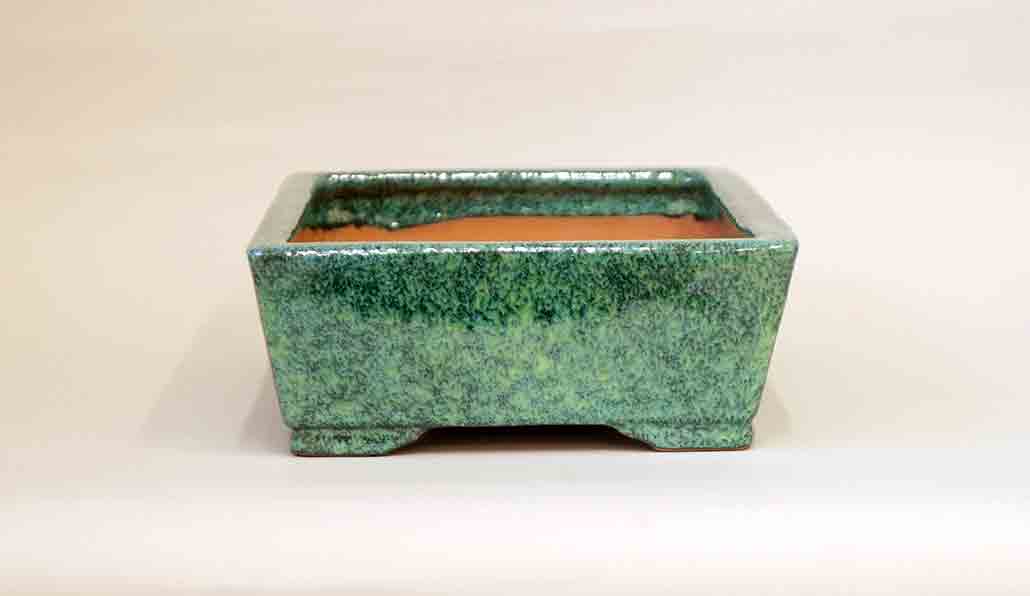 Rectangle Bonsai Pot with several shades of green glaze by Shuuhou 11"(28cm)