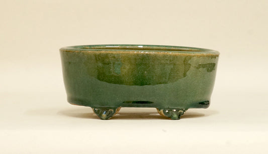 Shuuhou Oval Deep Bonsai Pot in Oribe Glaze 5.9"(15cm) +++ Shipping Free