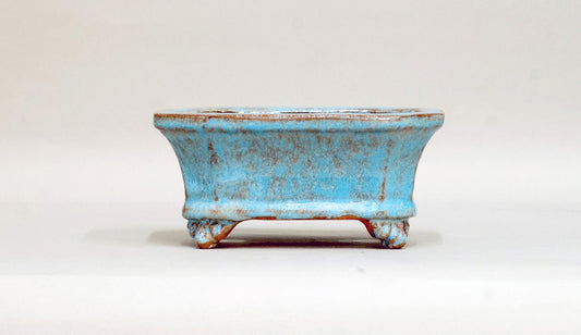 Shuuhou Rectangle Bonsai Pot with Sky Blue Glaze 5.5"(14cm) +++ Shipping Free