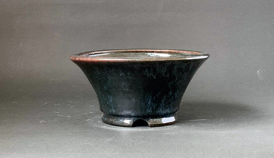 Deep Green Bonsai Pot with Red Accents by Shuuhou 7.2"(18.5cm) S581 +++ Shipping Free　