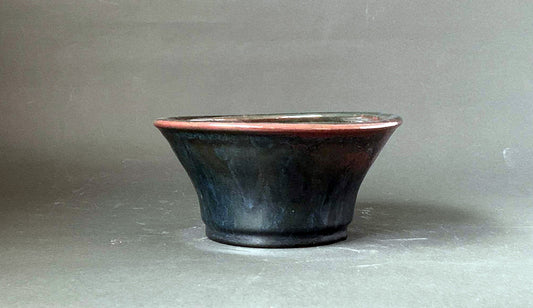 Deep Green Bonsai Pot with Red Accents by Shuuhou 7.2"(18.5cm) S581 +++ Shipping Free　