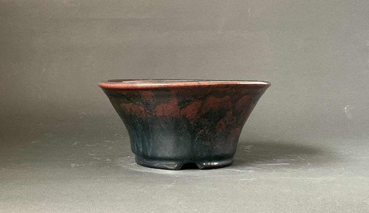 Deep Green & Red! Bonsai Pot by Shuuhou 7"(18cm) S582 +++ Shipping Free　