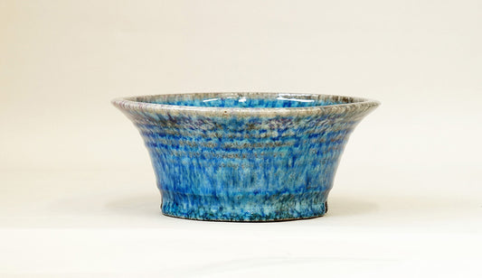 Bright Blue Bonsai Pot with Red and Purple Accents by Shuuhou 7.4"(19cm) S584+++ Shipping Free　