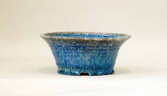 Bright Blue Bonsai Pot with Red and Purple Accents by Shuuhou 7.4"(19cm) S584+++ Shipping Free　