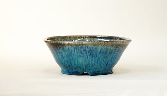 Sky Blue Bonsai Pot with Red Accents by Shuuhou 7.2"(18.5cm) S585 +++ Shipping Free　