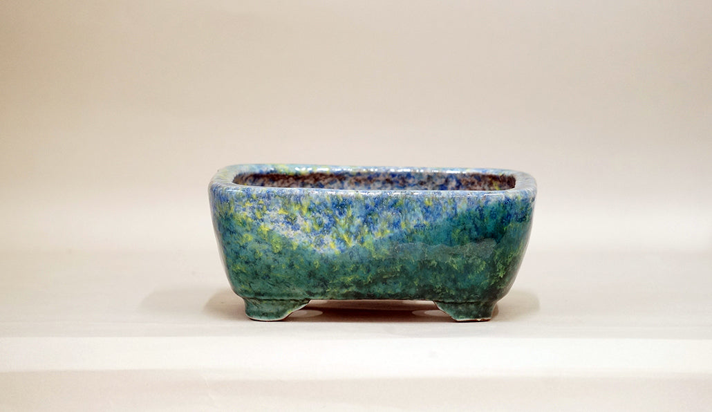 Bonsai Pot with Flowing Green Glaze by Shuuhou 7"(17.8cm) S587 +++ Shipping Free　