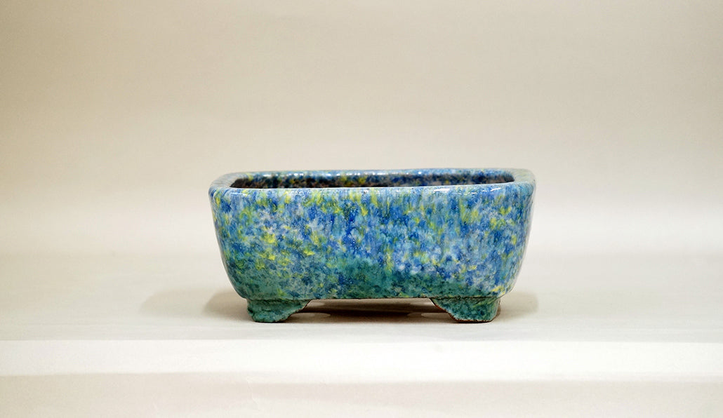 Bonsai Pot with Flowing Green Glaze by Shuuhou 7"(17.8cm) S587 +++ Shipping Free　