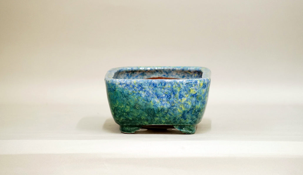 Bonsai Pot with Flowing Green Glaze by Shuuhou 7"(17.8cm) S587 +++ Shipping Free　