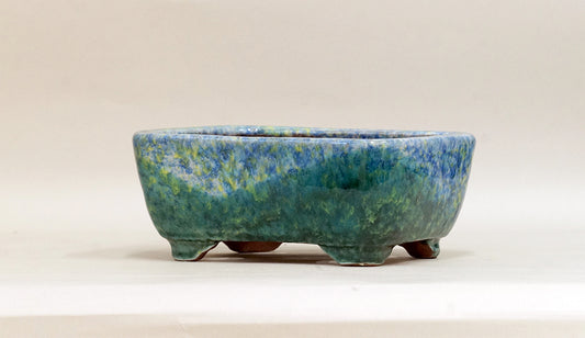 Bonsai Pot with Flowing Green Glaze by Shuuhou 7"(17.8cm) S587 +++ Shipping Free　