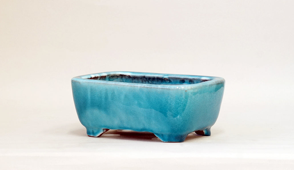Rectangle Light Blue Glazed Bonsai Pot by Shuuhou 7.1"(18cm) S598 +++ Shipping Free