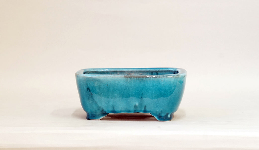 Rectangle Light Blue Glazed Bonsai Pot by Shuuhou 7.1"(18cm) S598 +++ Shipping Free