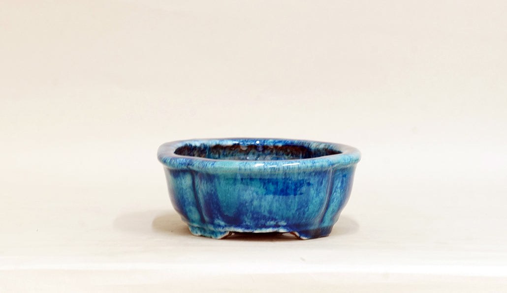 Mokko Shaped Bonsai Pot in Blue by Shuuhou 7.28"(18.5cm) E601