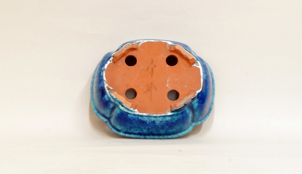 Mokko Shaped Bonsai Pot in Blue by Shuuhou 7.28"(18.5cm) E601