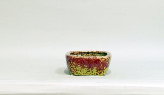 Yellow-Green and Pink Glazed Bonsai Pot by Shuuhou 6.1"(15.5cm) S605