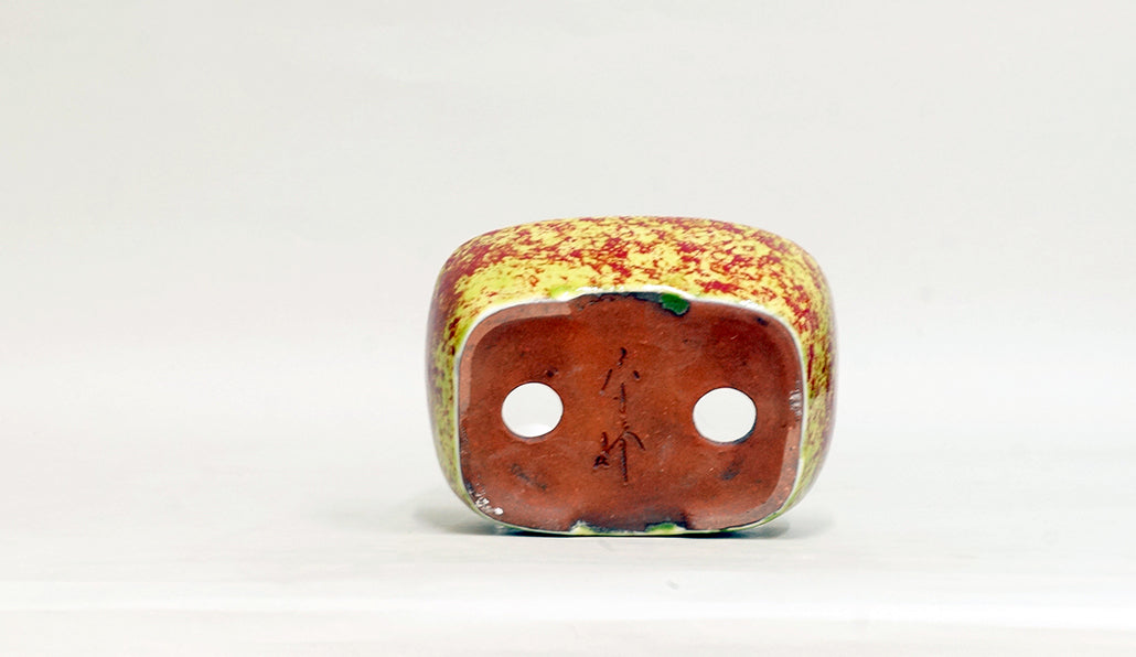 Yellow-Green and Pink Glazed Bonsai Pot by Shuuhou 6.1"(15.5cm) S605