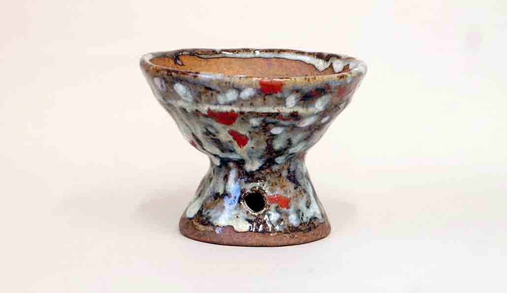 Bunzan Bonsai Pot with Red, White & Brown Pattern, High Feet 6.6"(17cm) +++ Shipping Free