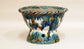 Bunzan Bonsai Pot with Blue, Green & Orange Pattern, High Feet 7"(18cm) +++ Shipping Free