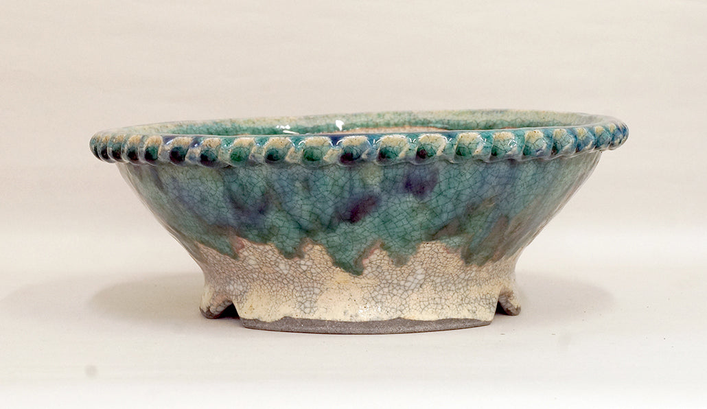 Running Blue Glaze! Bunzan Bonsai Pot 11.4"(29cm) B050+++ Shipping Free
