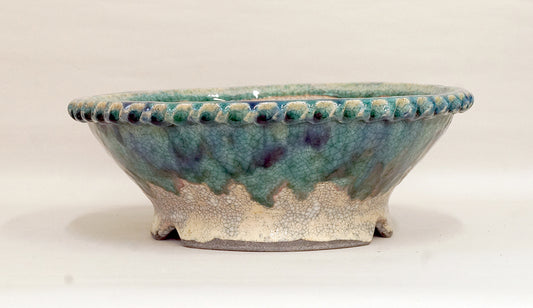 Running Blue Glaze! Bunzan Bonsai Pot 11.4"(29cm) B050+++ Shipping Free