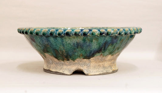 Running Blue Glaze! Bunzan Bonsai Pot 11.4"(29cm) B050+++ Shipping Free