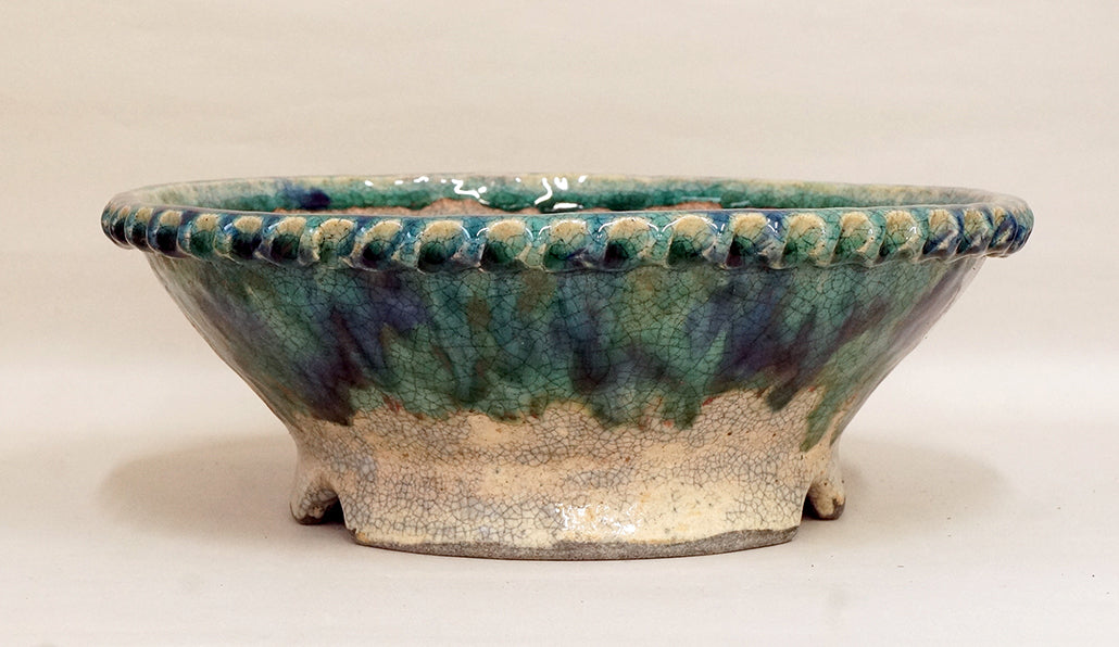 Running Blue Glaze! Bunzan Bonsai Pot 11.4"(29cm) B050+++ Shipping Free
