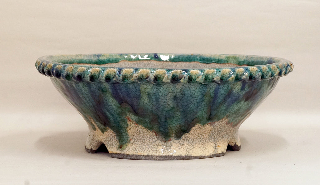 Running Blue Glaze! Bunzan Bonsai Pot 11.4"(29cm) B050+++ Shipping Free