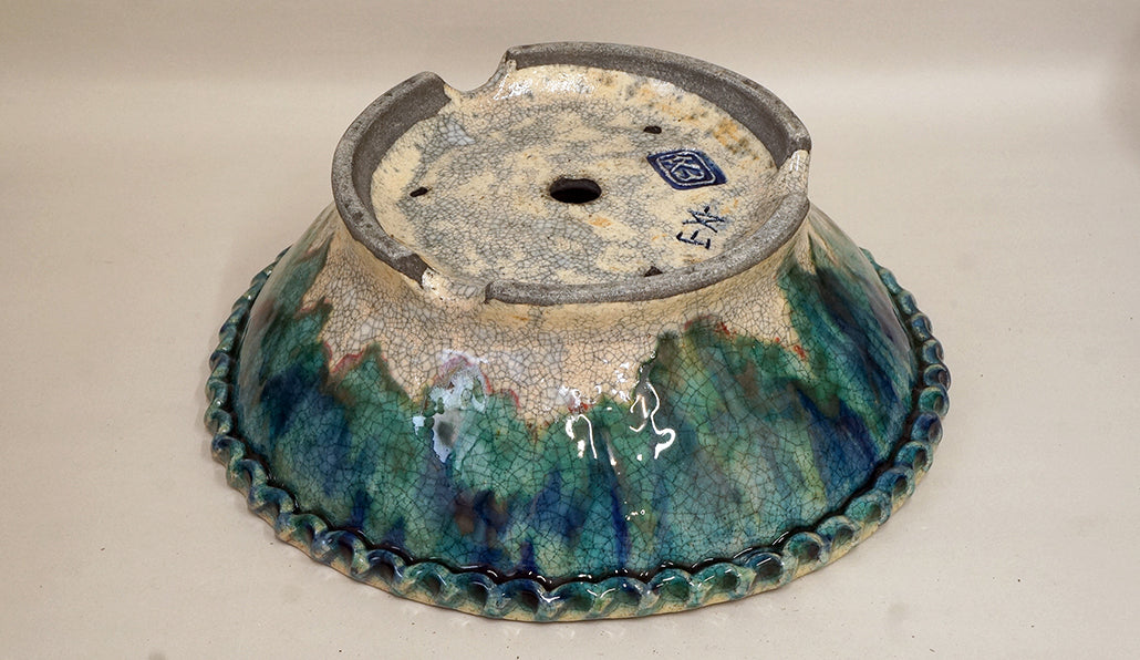 Running Blue Glaze! Bunzan Bonsai Pot 11.4"(29cm) B050+++ Shipping Free