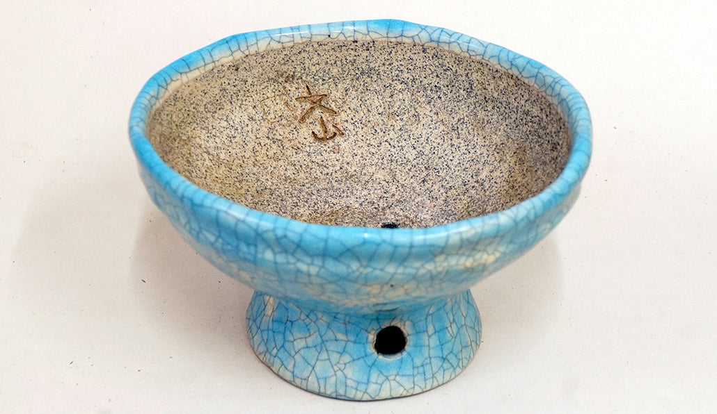 Bunzan Bonsai Pot with Blue, High Feet 6.8"(17.3cm) +++ Shipping Free